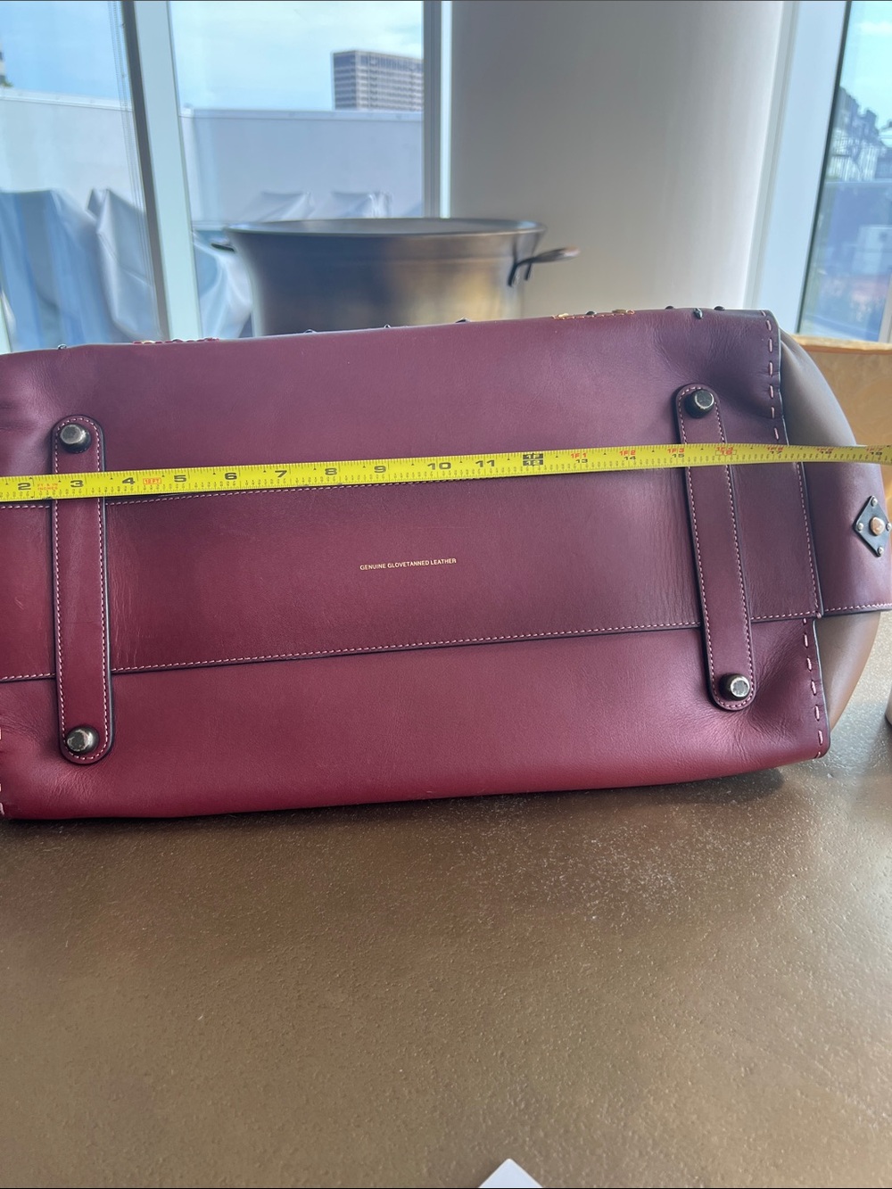 COACH Burgundy Leather Studded Satchel with Multicolor Accent Studs - Picture 8 of 11